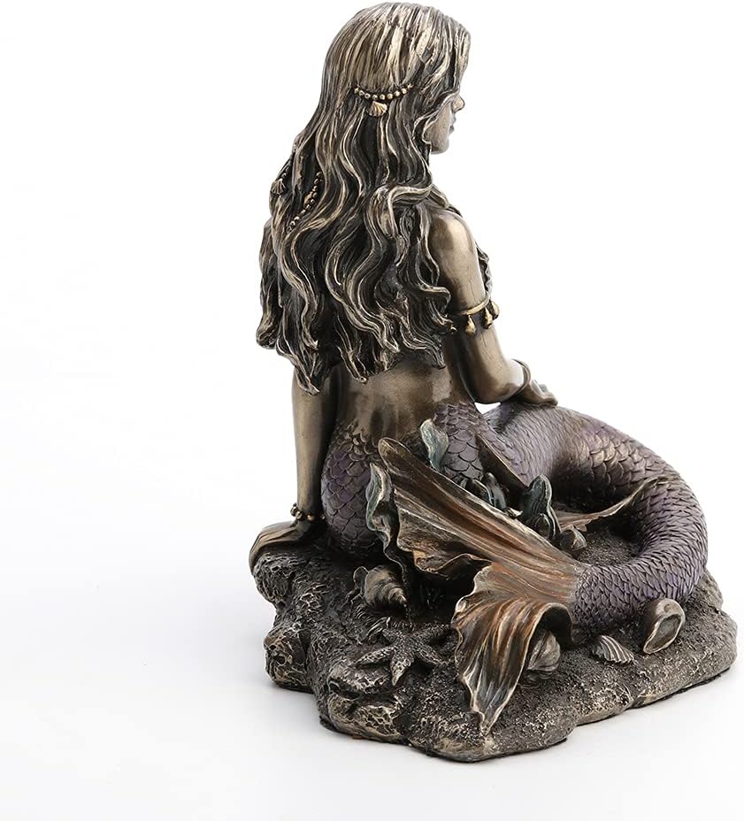 Resin Statues Enchanted Song Bronze Finish Mermaid Sitting On Ocean Floor Statue 5.5 X 5.75 X 4 Inches Bronze