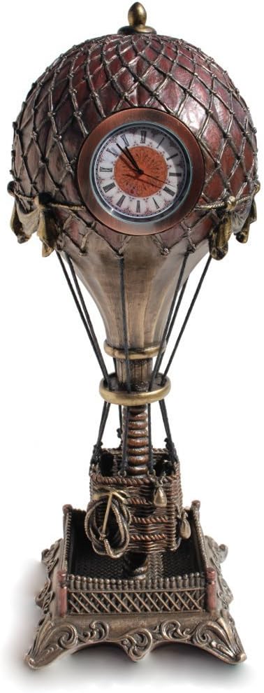 Steampunk Hot Air Balloon with Clock Statue Sculpture Cold Cast Bronze