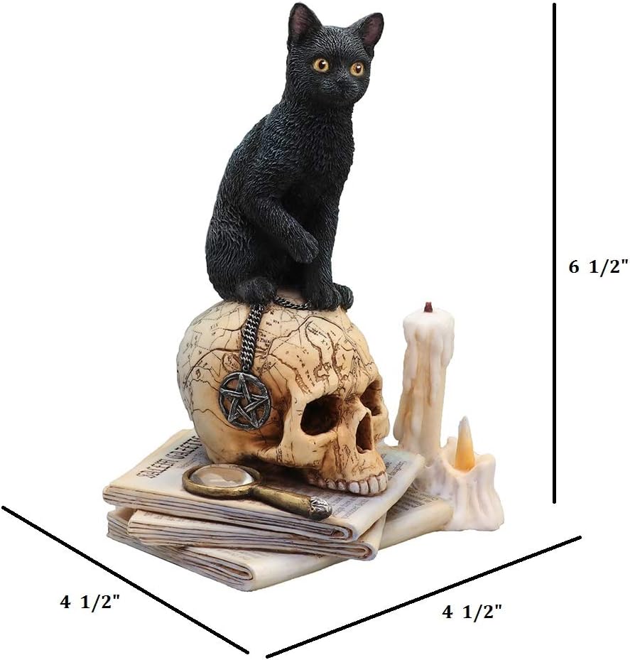 Veronese Design Lisa Parker Spirits of Salem Black Cat on Human Skull Statue 6.5 Inches High