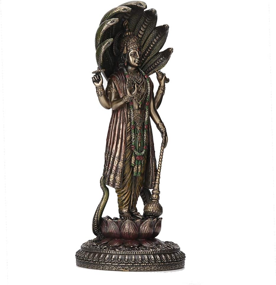 Veronese Design 12.5 Inch Hindu God Shesha Vishnu Antique Bronze Finish Hand Painted Figurine Statue