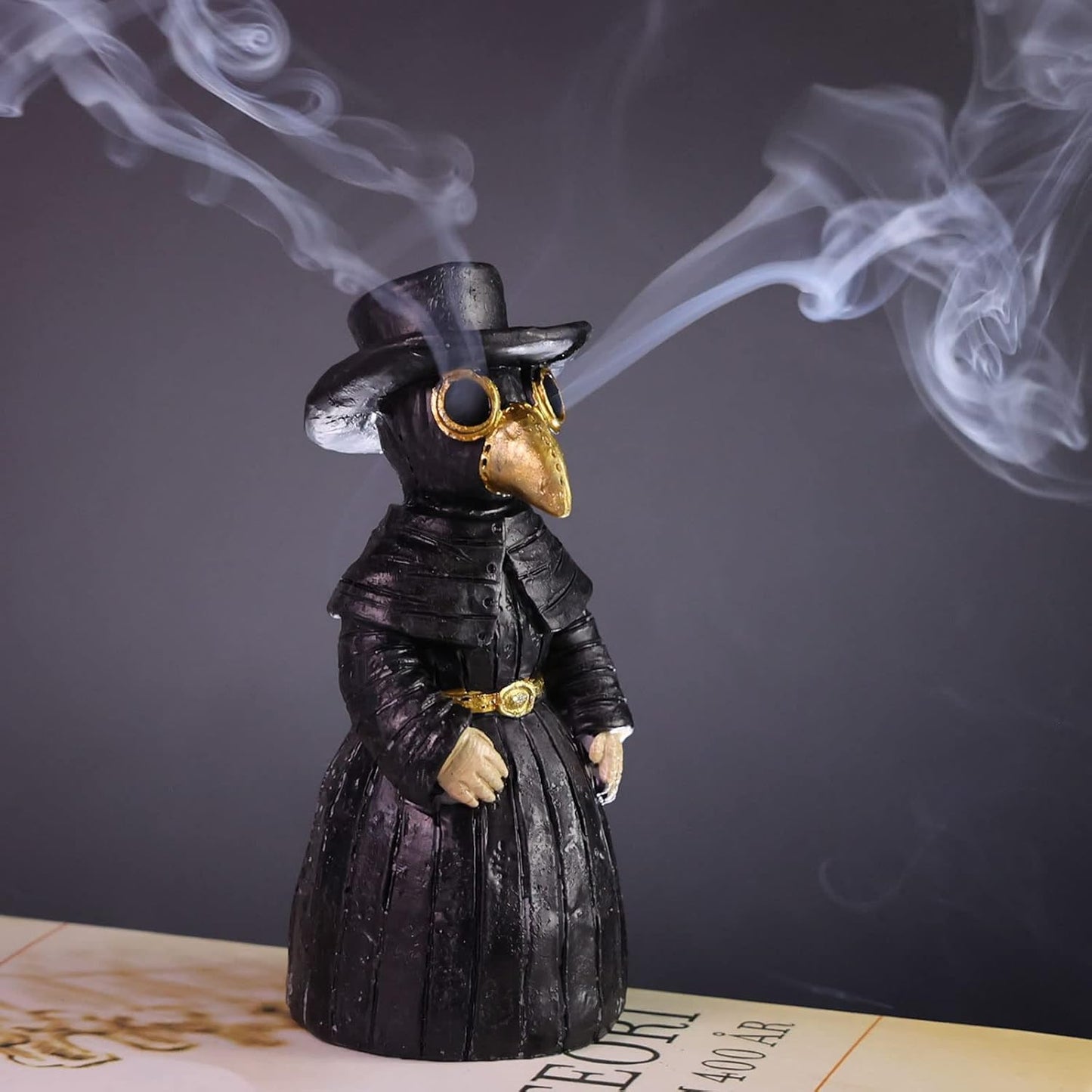 Meyerascal Plague Doctor Incense Burner, Cone Burner Eyes Will Smoke, Ornament Handmade Craftwork Yoga Room, Desktop Resin Home Decoration, Effective Stress & Anxiety Relief. (HKIH001)