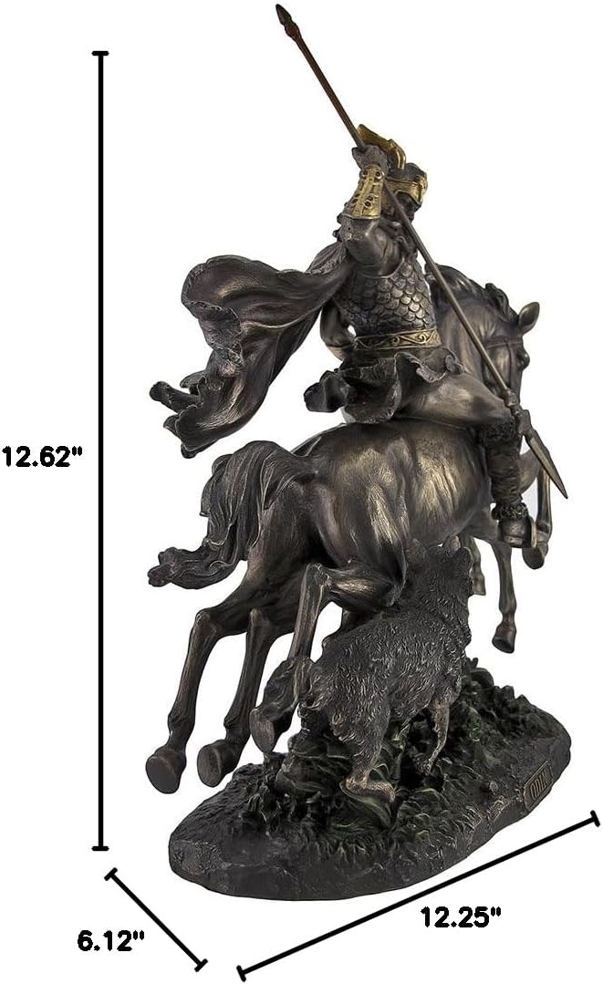 Veronese Design 12 5/8" Tall Norse God Odin Riding Sleipnir Followed by Wolf Cast Resin Statue Bronze Finish