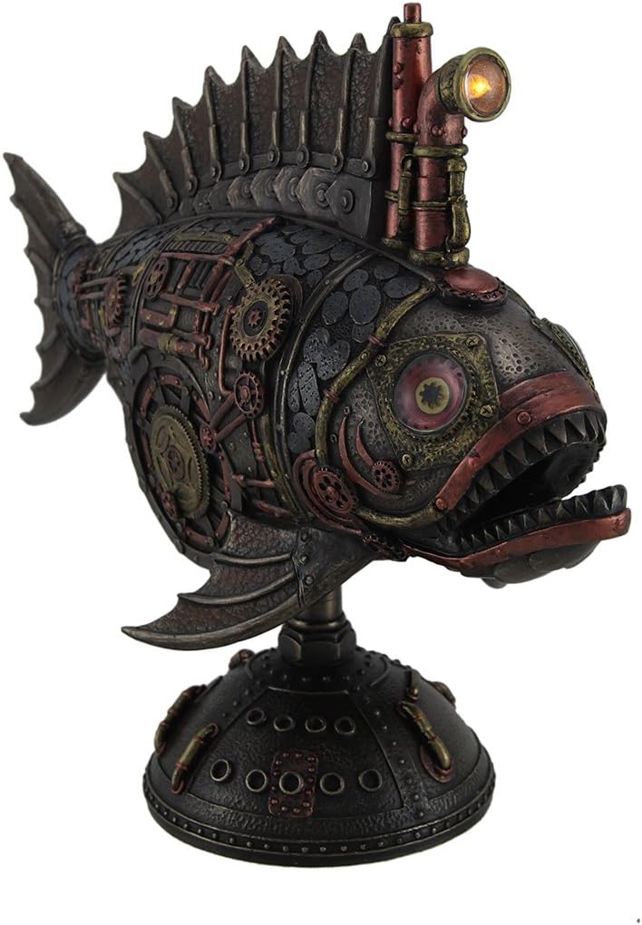 Zeckos Resin Statues Ss Anglerfish Steampunk Submarine Statue W/Led Periscope 12 X 9.25 X 5 Inches Bronze