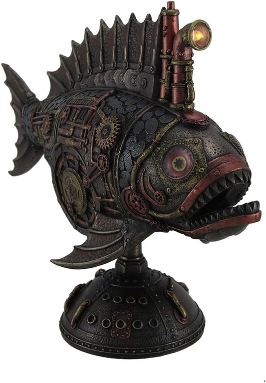 Zeckos Resin Statues Ss Anglerfish Steampunk Submarine Statue W/Led Periscope 12 X 9.25 X 5 Inches Bronze