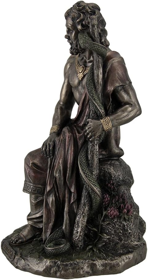 Veronese Asclepius Greek God of Medicine Holding Serpent Entwined Staff Bronzed Statue