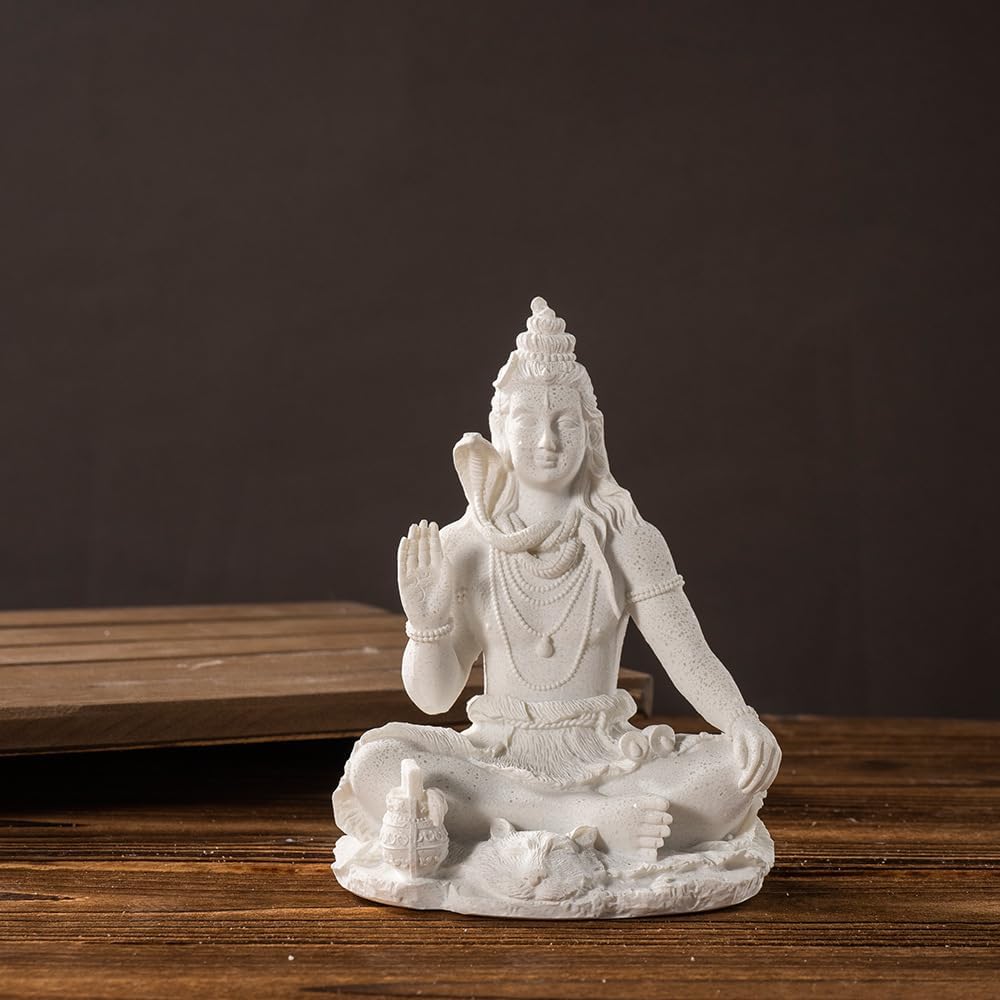 White Resin Lord Shiva Statue, Meditation Pose, Hindu Deity Sculpture, Indian God Statues (13 Centimeters)