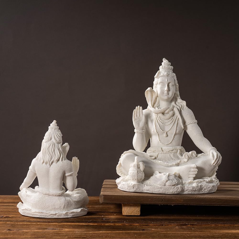 White Resin Lord Shiva Statue, Meditation Pose, Hindu Deity Sculpture, Indian God Statues (13 Centimeters)
