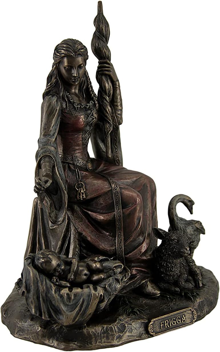 Veronese Design Frigga Norse Goddess of Destiny Love and Marriage w/Infant Animals & Spindle