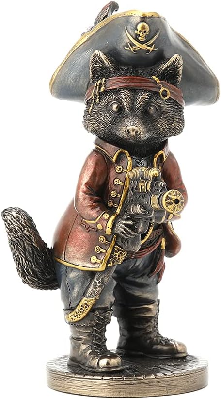 Veronese Design Bronze Finish Jolly Roger Steampunk Buccaneer Raccoon Statue