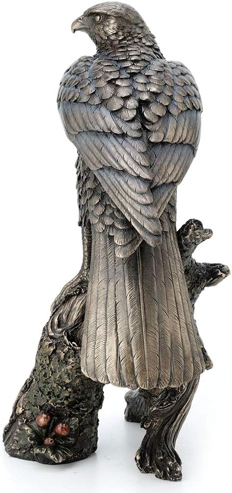 Veronese Design 10.9 Inch Sparrow Hawk Resting On Tree Branch Antique Bronze Falcon Statue