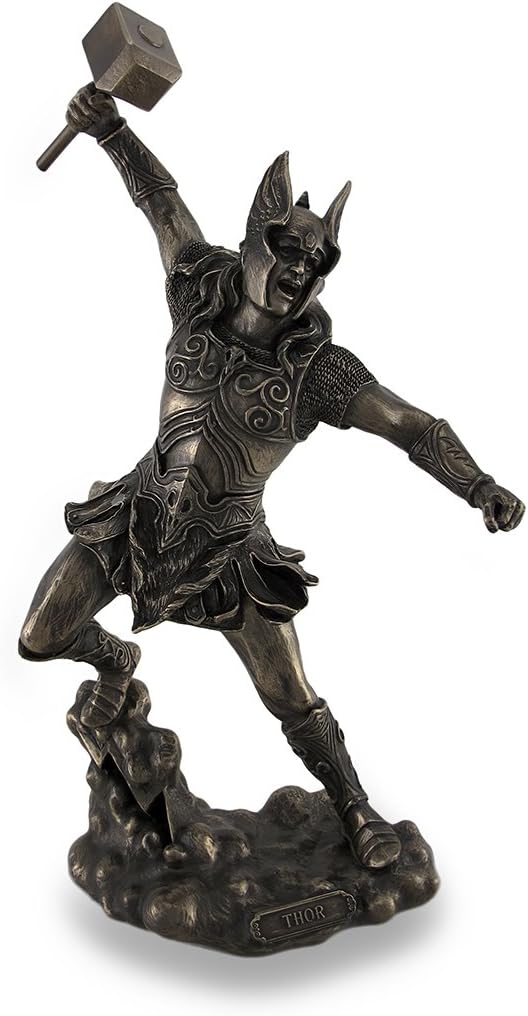 Veronese Design Thor, Norse God of Thunder, Wielding Hammer Sculptured Bronzed Statue