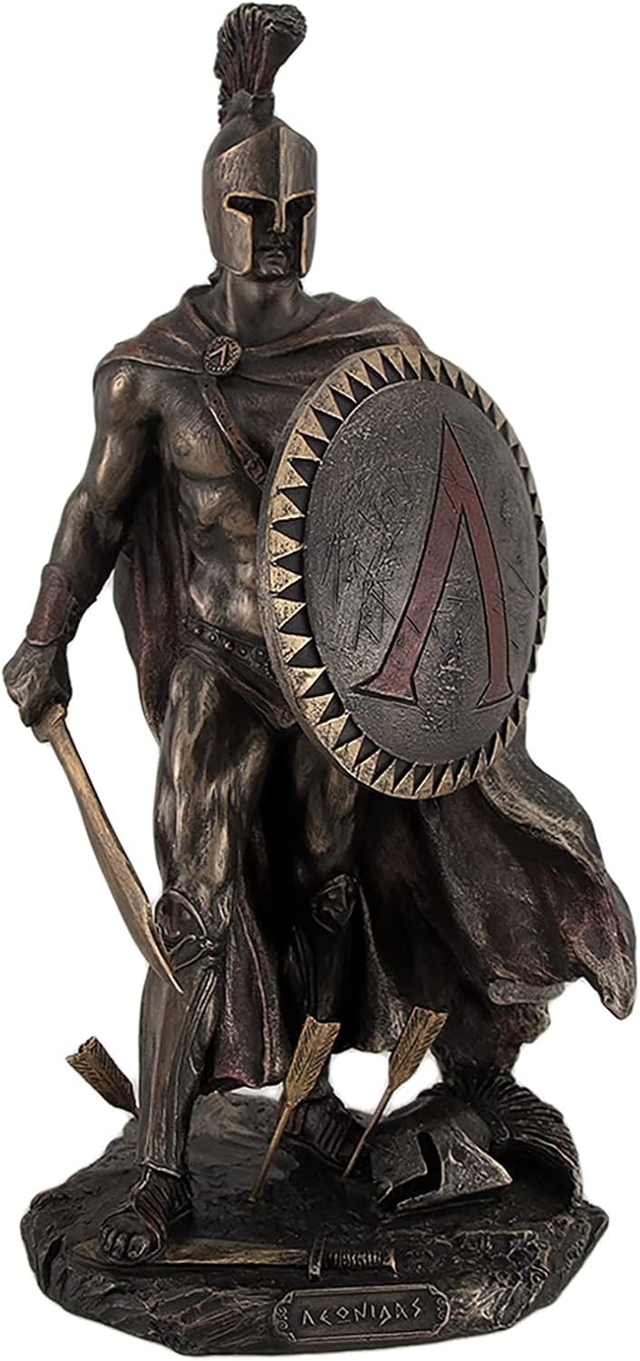 Zeckos Spartan King Leonidas with Sword and Shield Bronzed Statue - 10 Inch