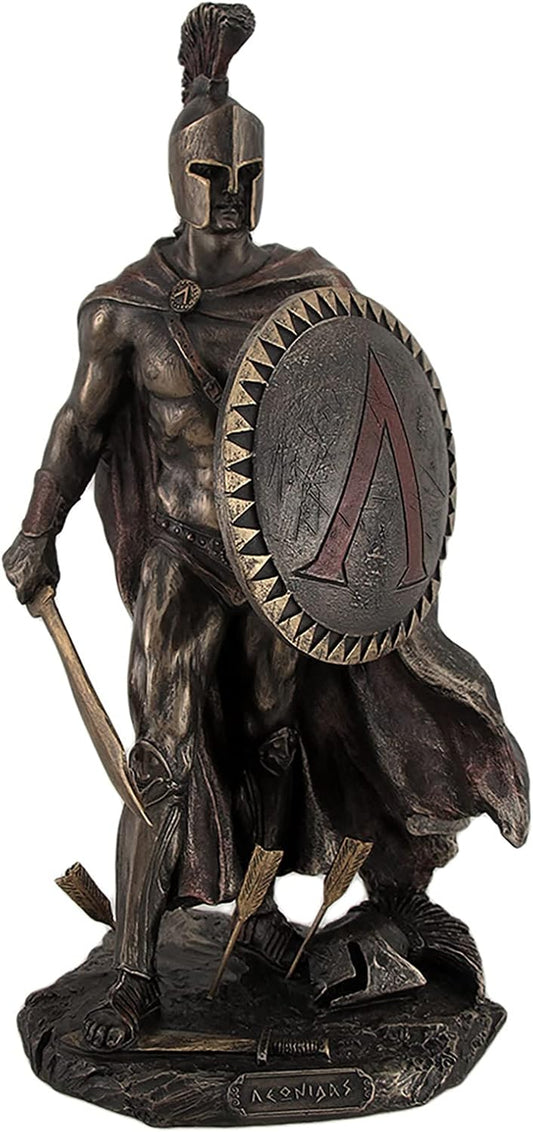 Zeckos Spartan King Leonidas with Sword and Shield Bronzed Statue - 10 Inch