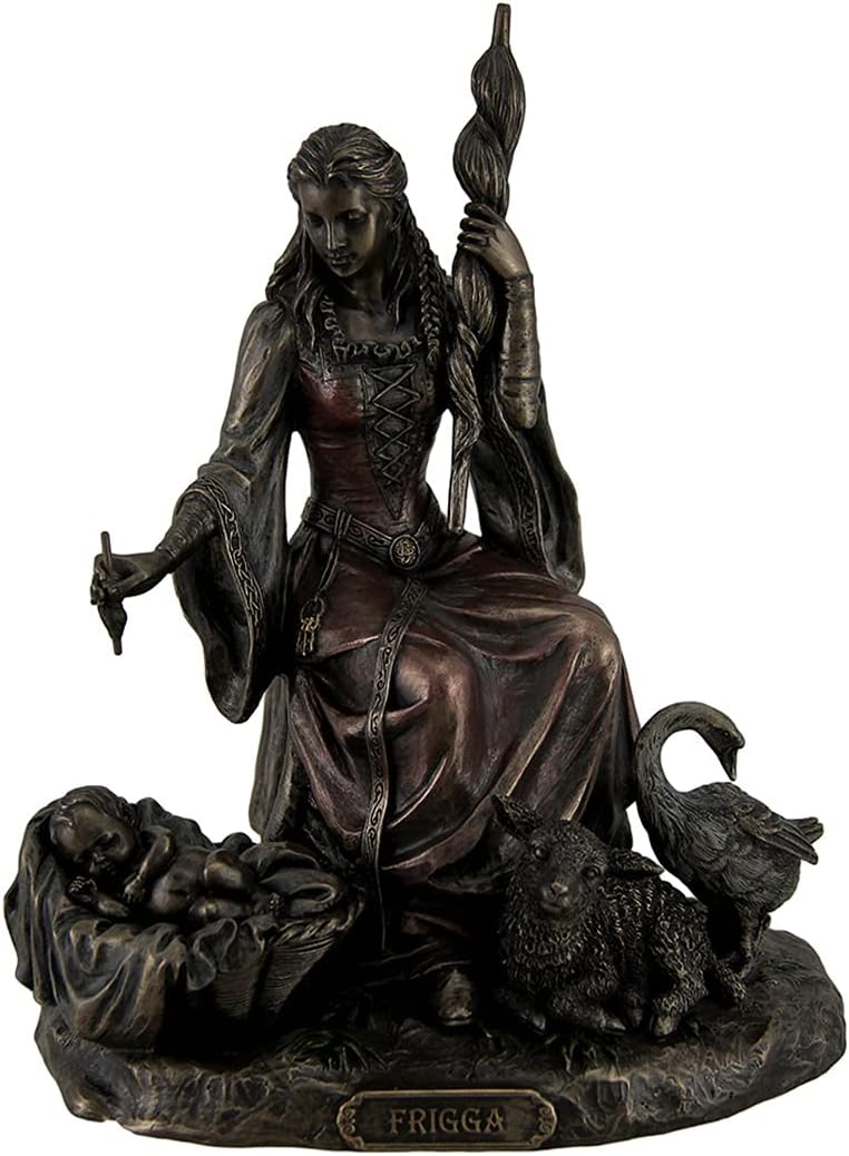 Veronese Design Frigga Norse Goddess of Destiny Love and Marriage w/Infant Animals & Spindle