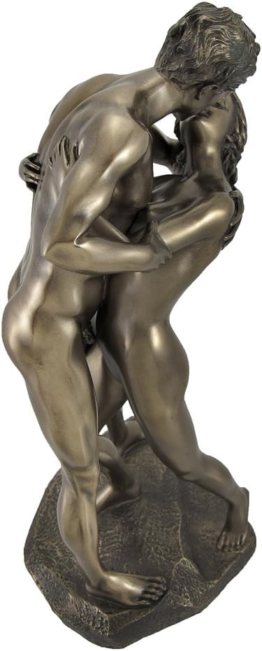 Veronese Design Bronzed Nude Lovers in a Passionate Embrace Sharing a Kiss Statue