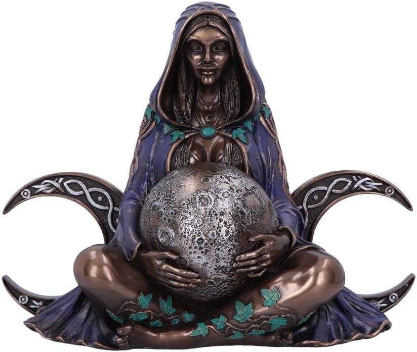 riple Moon Goddess Figurine, Bronze, 36cm, Beautifully Sculpted Design, Triple Moon Goddess Ornament