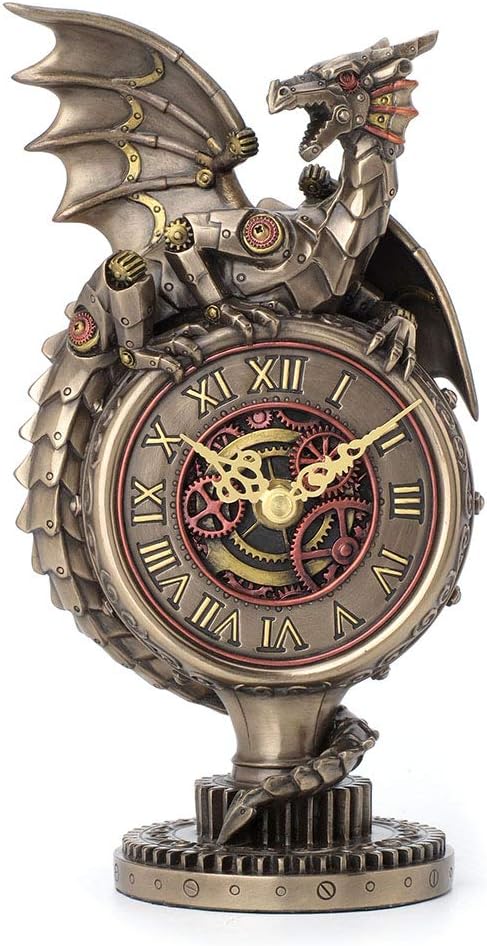 Veronese Design 10.25 Inch Steampunk Mechanical Dragon Perching On Top Clock Gear Stand Antique Bronze Finish Sculpture Tabletop Statue