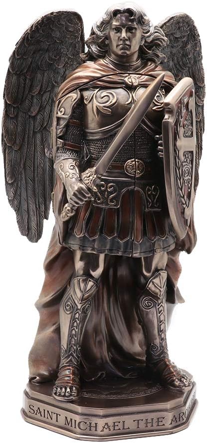 Veronese Design 11 3/8" Tall Cold Cast Resin Antique Bronze Finish Armored Archangel Saint Michael Triptych Statue Figurine