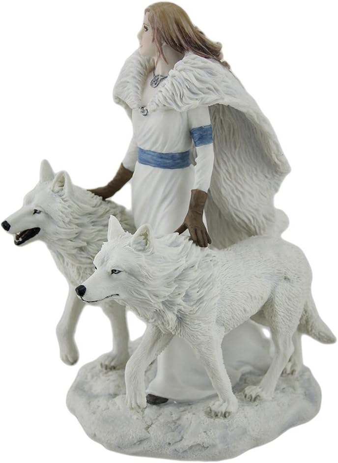 UNICORN STUDIO Winter Guardians by Anne Stokes Snow Wolves and Mistress Statue