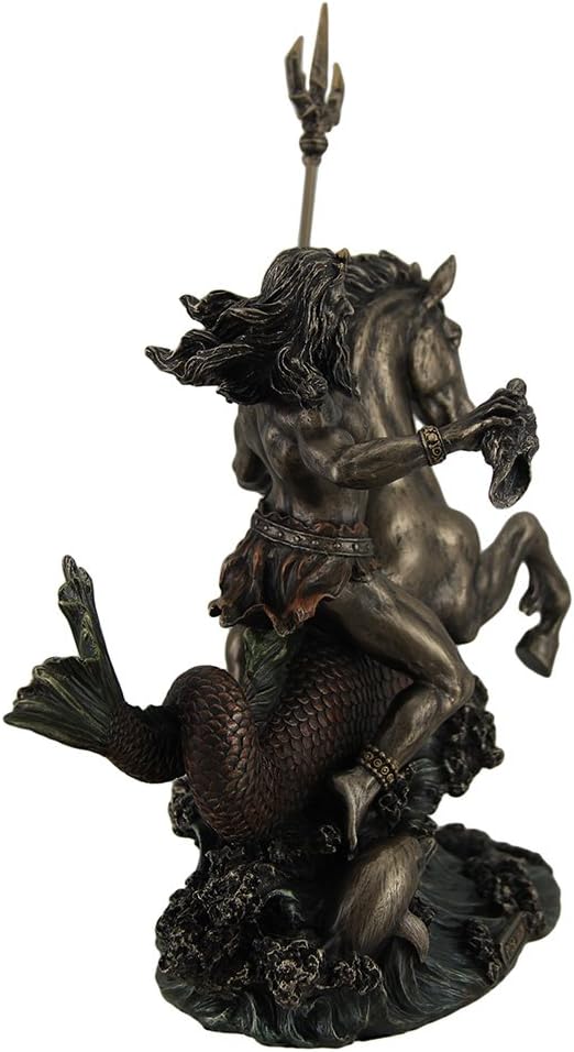 Veronese Design Poseidon Greek God of the Sea Holding Trident On Hippocampus Bronzed Statue