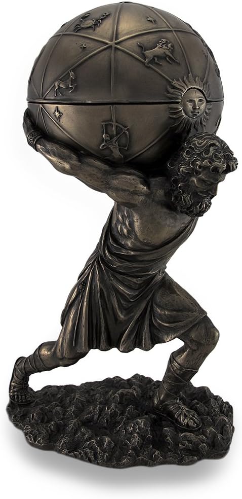 Bronzed Atlas Holding Up Celestial Sphere Statue/Storage Box