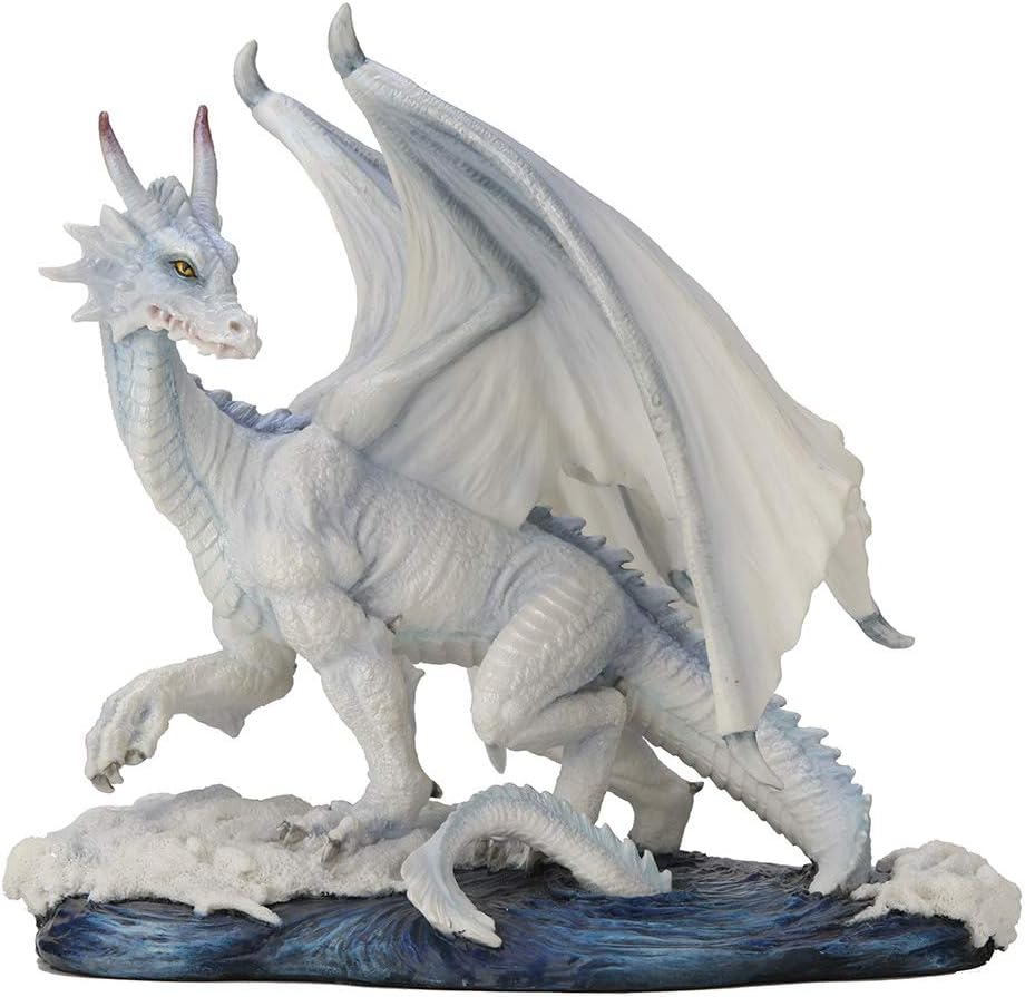 Veronese Design 7.5 Inch Glacial White Dragon Mythical Monster Polyresin Hand Painted Drake Figurine Statue