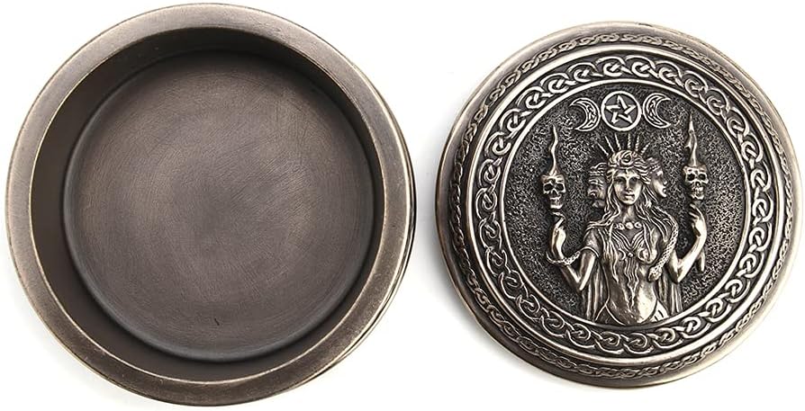 Veronese Design 2 1/8" Tall Hecate Goddess of Chthonic Round Trinket Box Cold Cast Bronzed Resin Handmade Collectibles Wiccan Figurine Decorative Storage