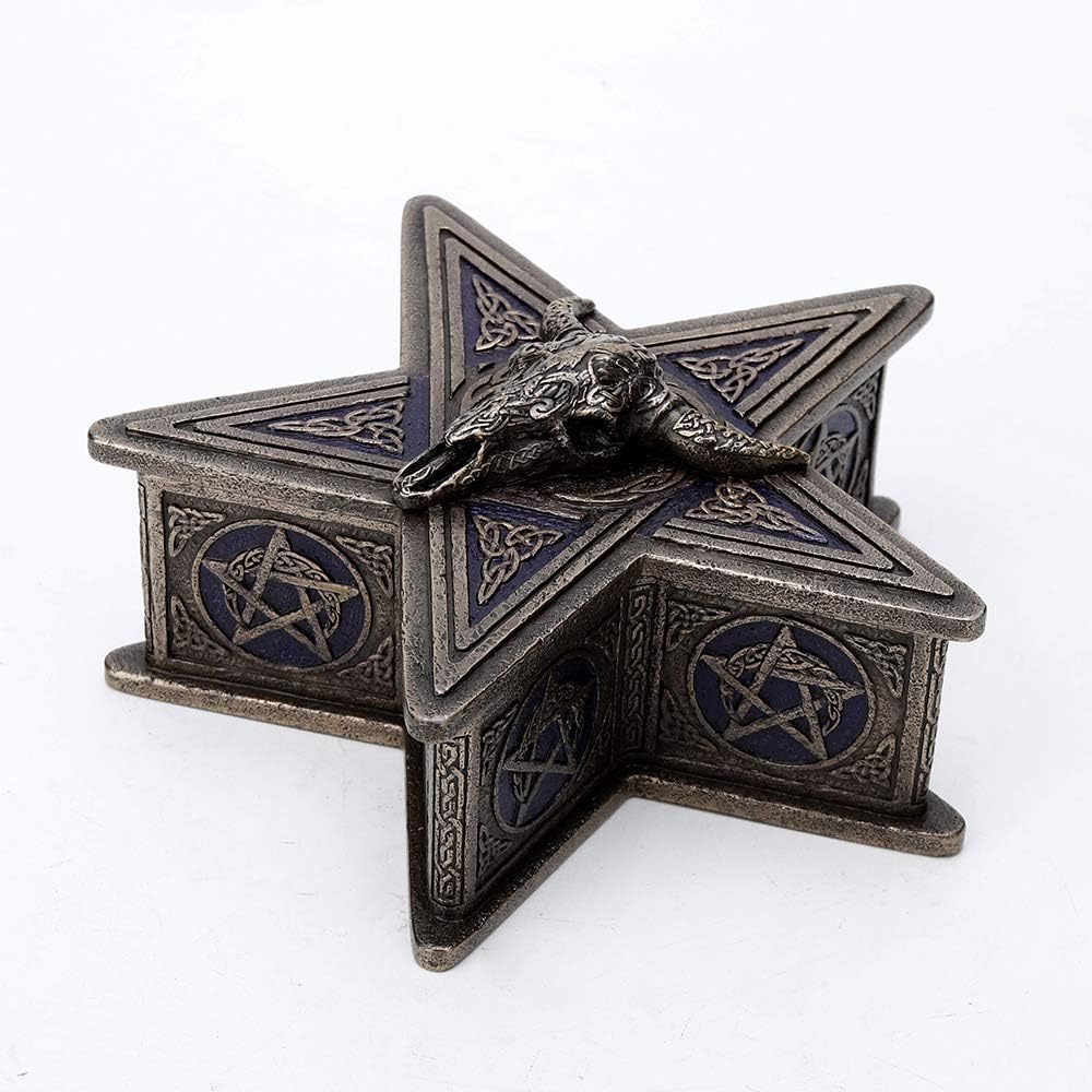 Veronese Design 2 3/4" Tall Cold Cast Resin Antique Bronze Finish Occult Cow Skull Pentagram Trinket Box Statue Container