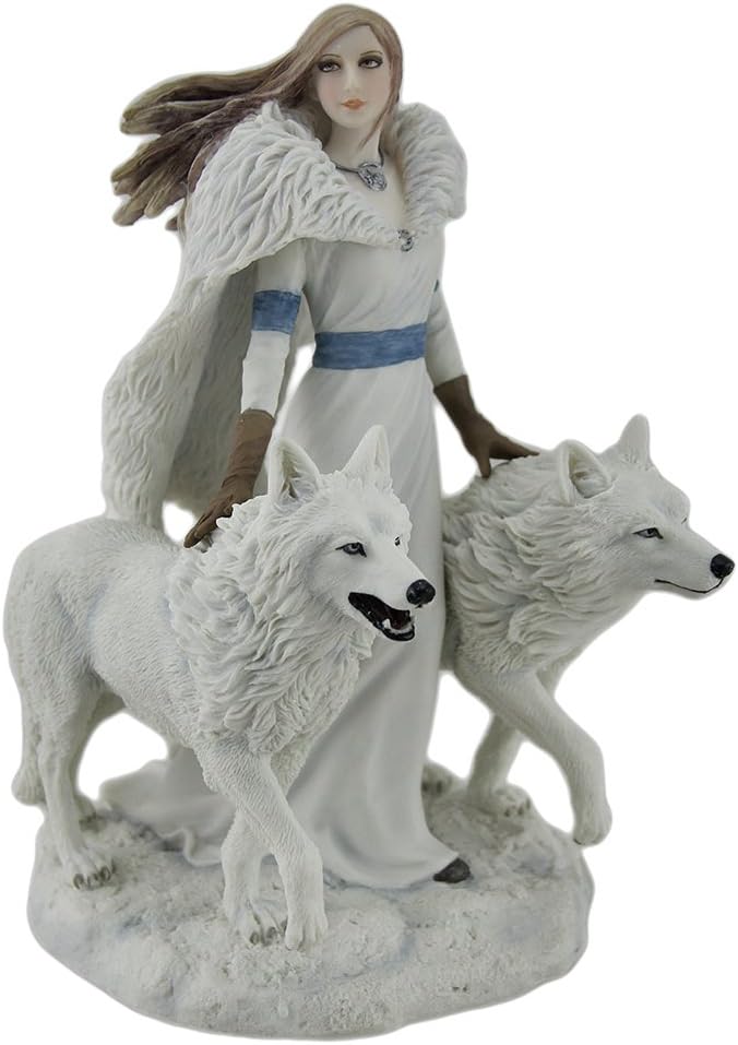 UNICORN STUDIO Winter Guardians by Anne Stokes Snow Wolves and Mistress Statue