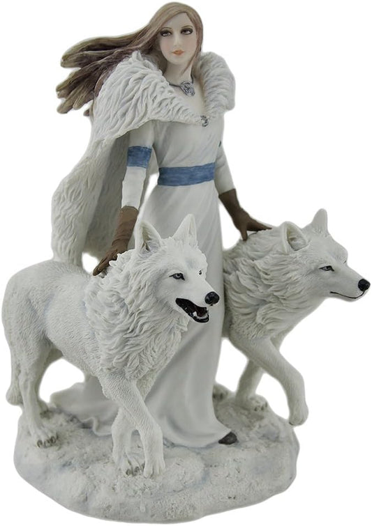 UNICORN STUDIO Winter Guardians by Anne Stokes Snow Wolves and Mistress Statue