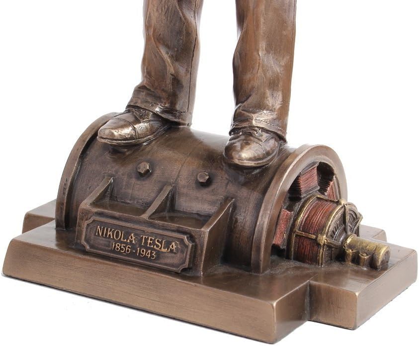 VERONESE Design 12" Tall Nikola Tesla Holding a Model of Wardenclyffe Tower Statue Cold Cast Resin Antique Bronze Finish Sculpture