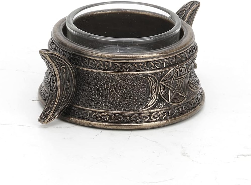 Veronese Design 1 3/8 Inch Tall Triple Moon Goddess Sigil Tealight Candle Holder Cold Cast Bronzed Resin Sculpture