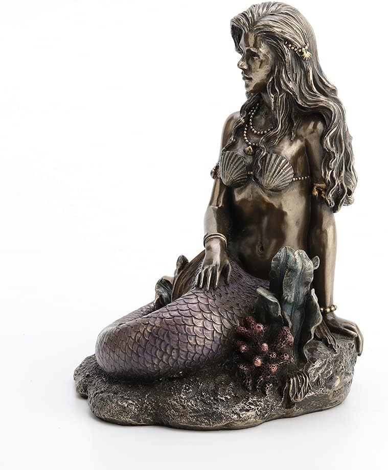 Resin Statues Enchanted Song Bronze Finish Mermaid Sitting On Ocean Floor Statue 5.5 X 5.75 X 4 Inches Bronze