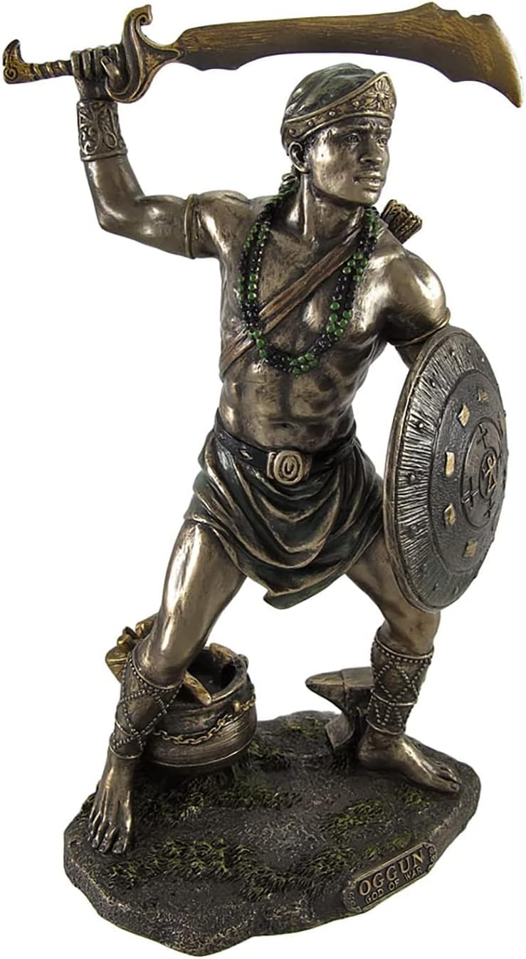 Bronzed Oggun God of War, Iron and Hunting Statue