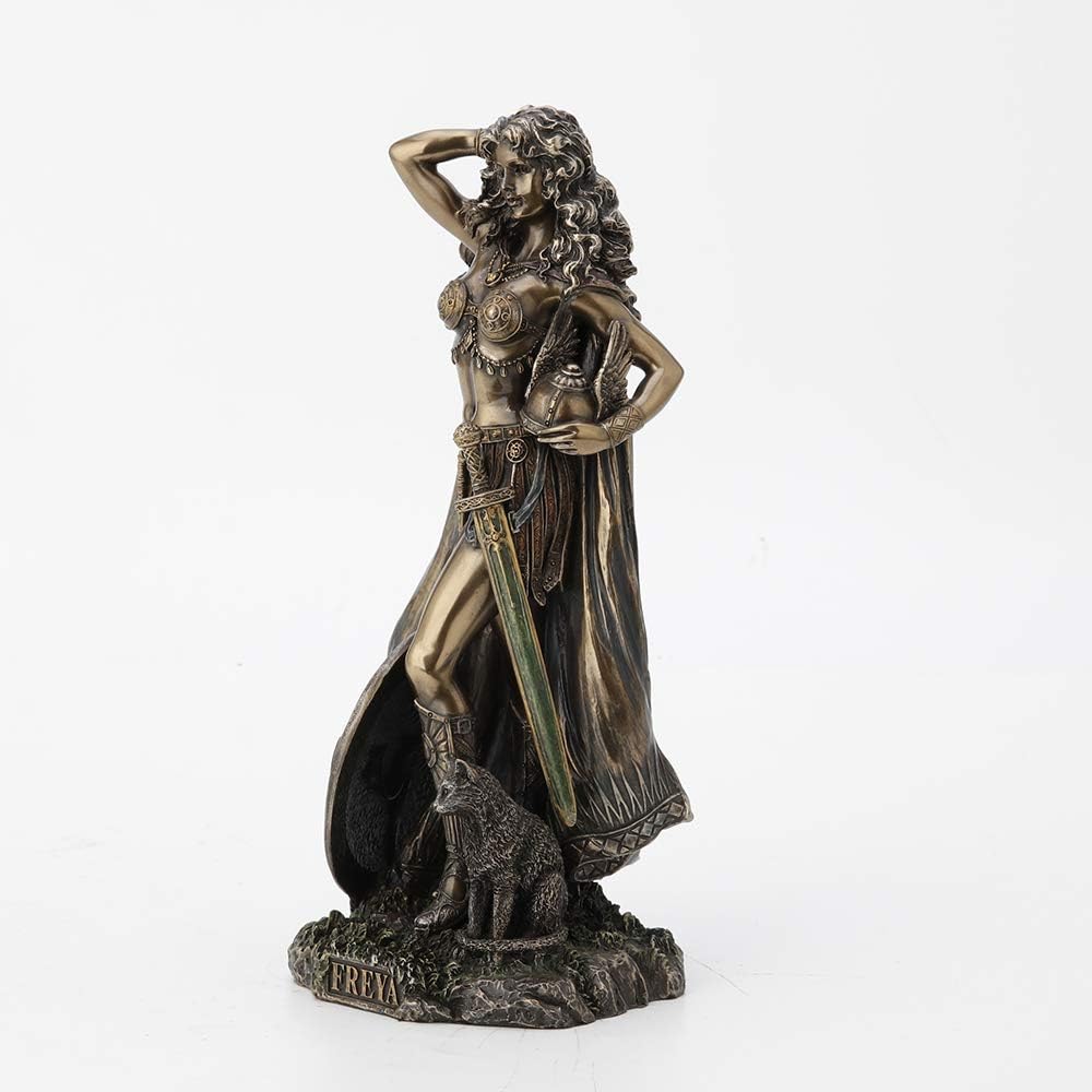 Veronese Design Freya, Norse Goddess of Love, Beauty and Power, with Helmet and Shield - Antique Bronze Finished Resin Statue - Excellent Detail, Hand Painted Accents - 10 Inches Tall