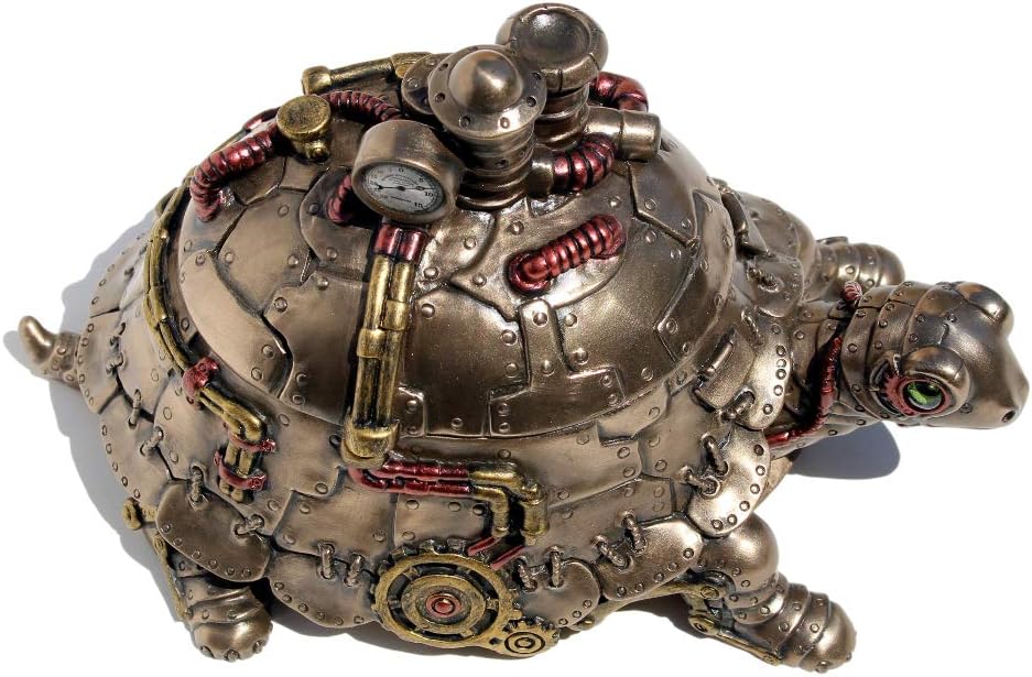 VERONESE Design 4 1/8" Tall Steampunk Tortoise Turtle Trinket Box Cold Cast Resin Statue Antique Bronze Finish Secret Box Statue