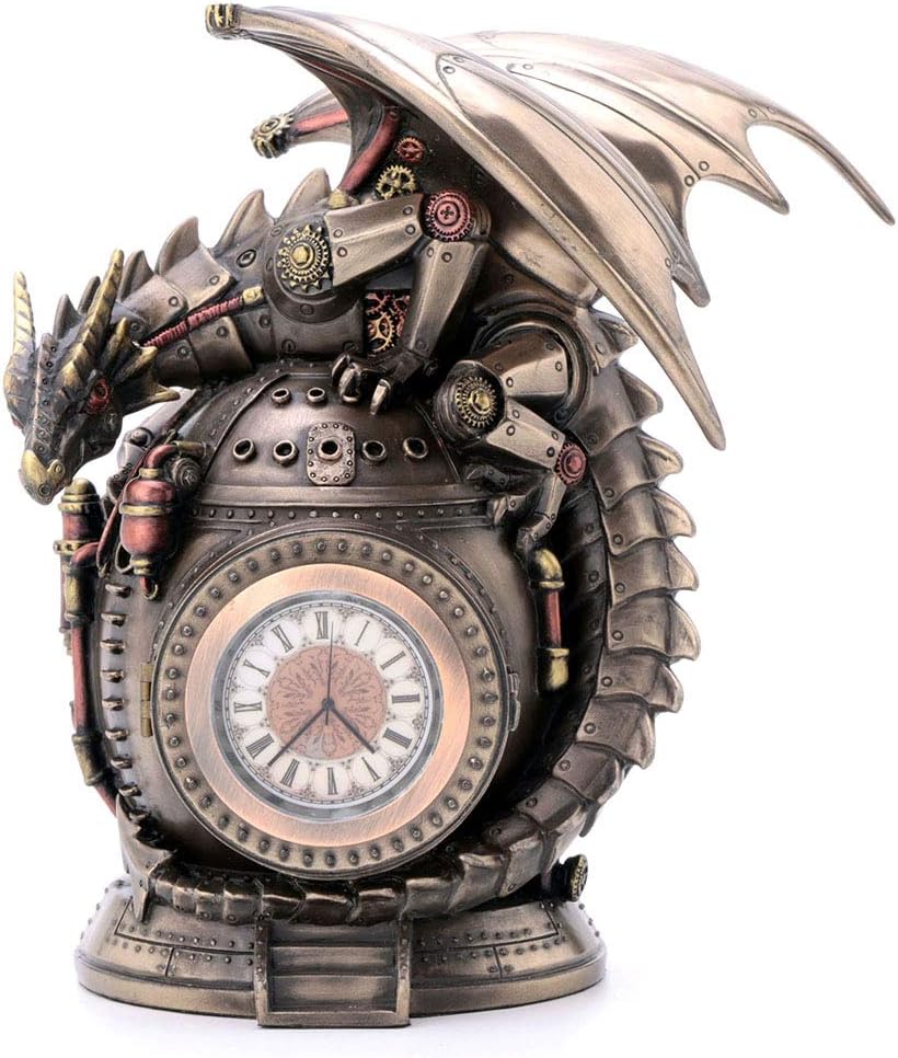 Veronese Design 7 Inch Steampunk Mechanical Dragon On The Time Machine Bank Vault Trinket Box Clock Antique Bronze Finish Statue