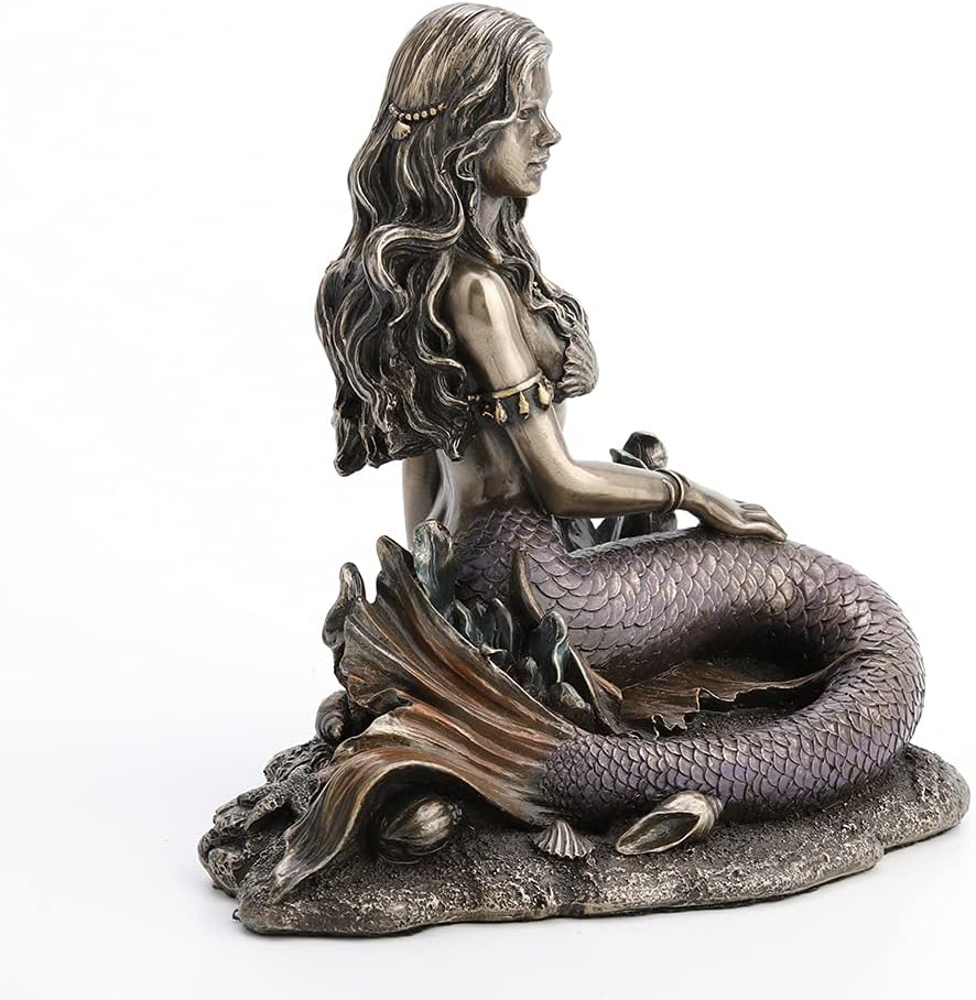 Resin Statues Enchanted Song Bronze Finish Mermaid Sitting On Ocean Floor Statue 5.5 X 5.75 X 4 Inches Bronze