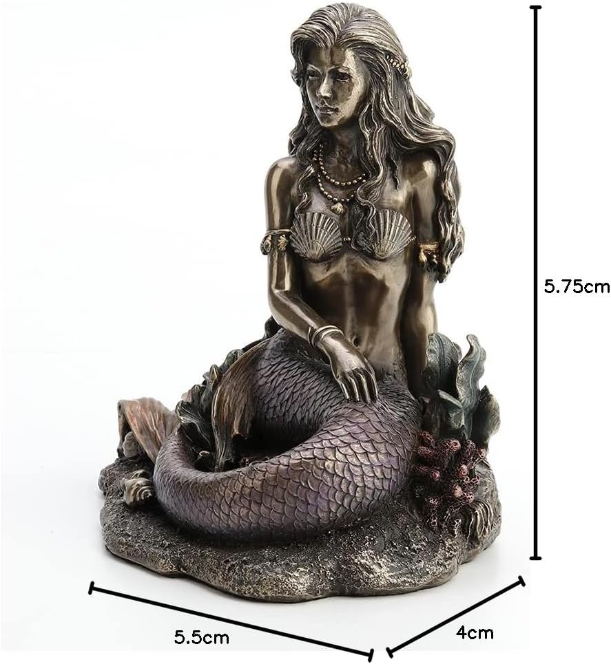 Resin Statues Enchanted Song Bronze Finish Mermaid Sitting On Ocean Floor Statue 5.5 X 5.75 X 4 Inches Bronze