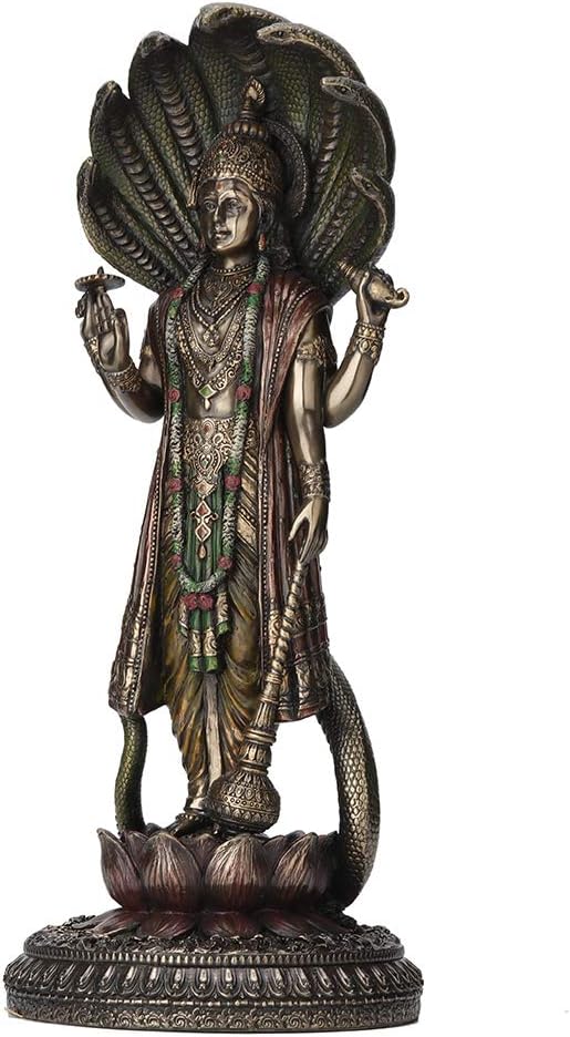 Veronese Design 12.5 Inch Hindu God Shesha Vishnu Antique Bronze Finish Hand Painted Figurine Statue