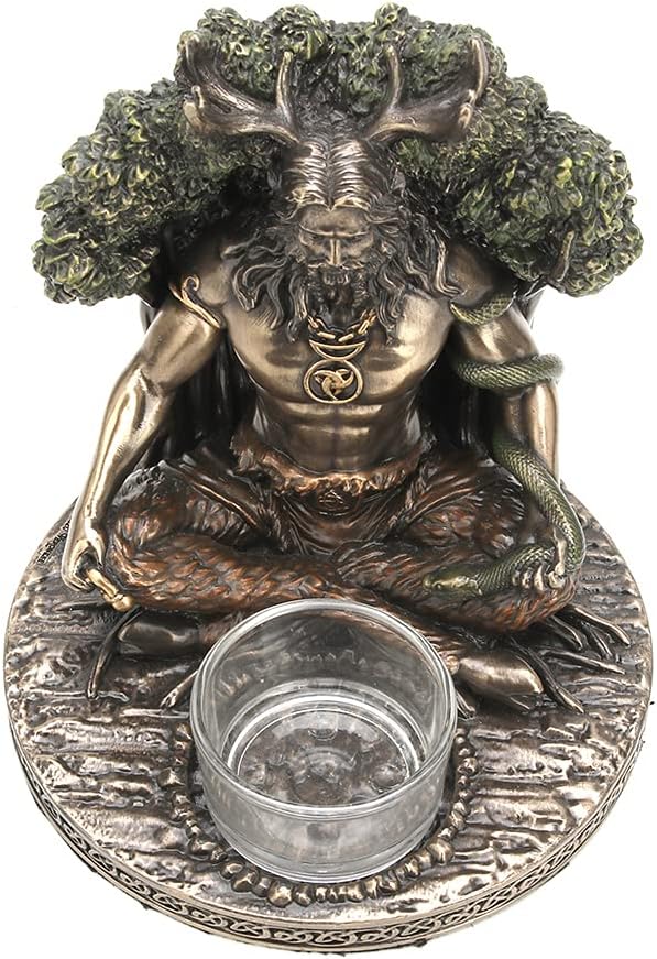 Veronese Design Celtic Horned God Cernunnos Bronze Finished Tealight Candle Holder