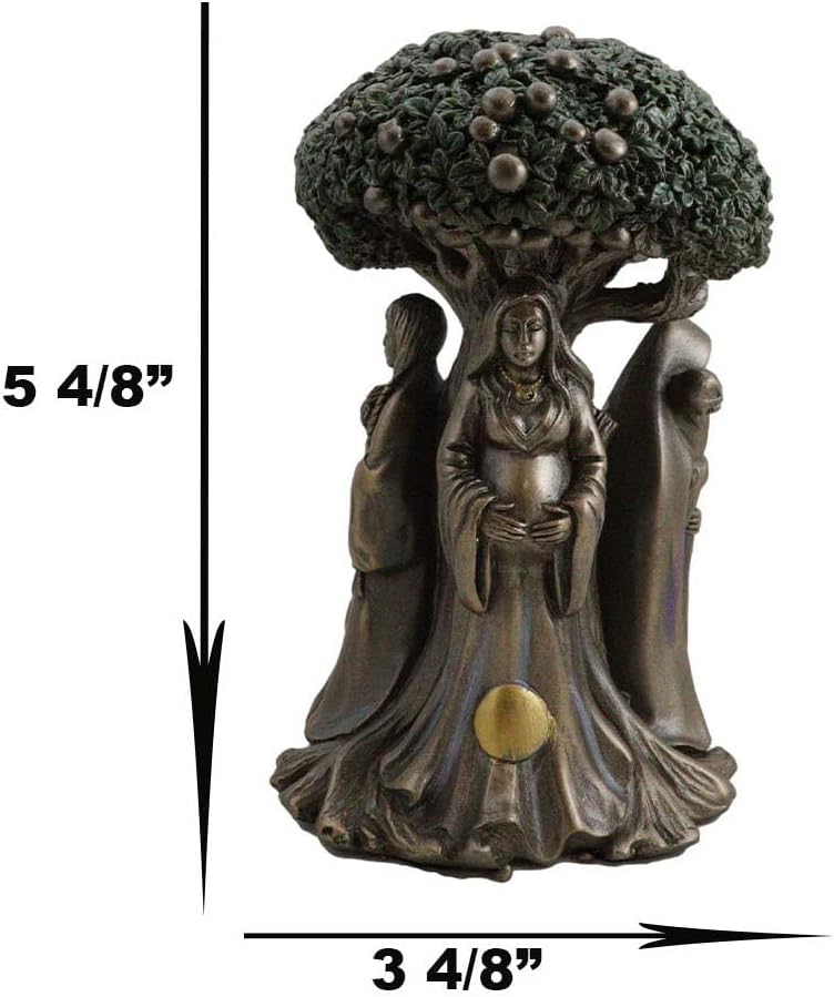 Ebros Celtic Sacred Moon Triple Goddess Mother Maiden Crone Under Tree of Life Statue 5.5" Tall Hecate Brigid Wicca Wiccan Holy Trinity Decor Sculpture Decorative Figurine Cosmic Celestial Gods