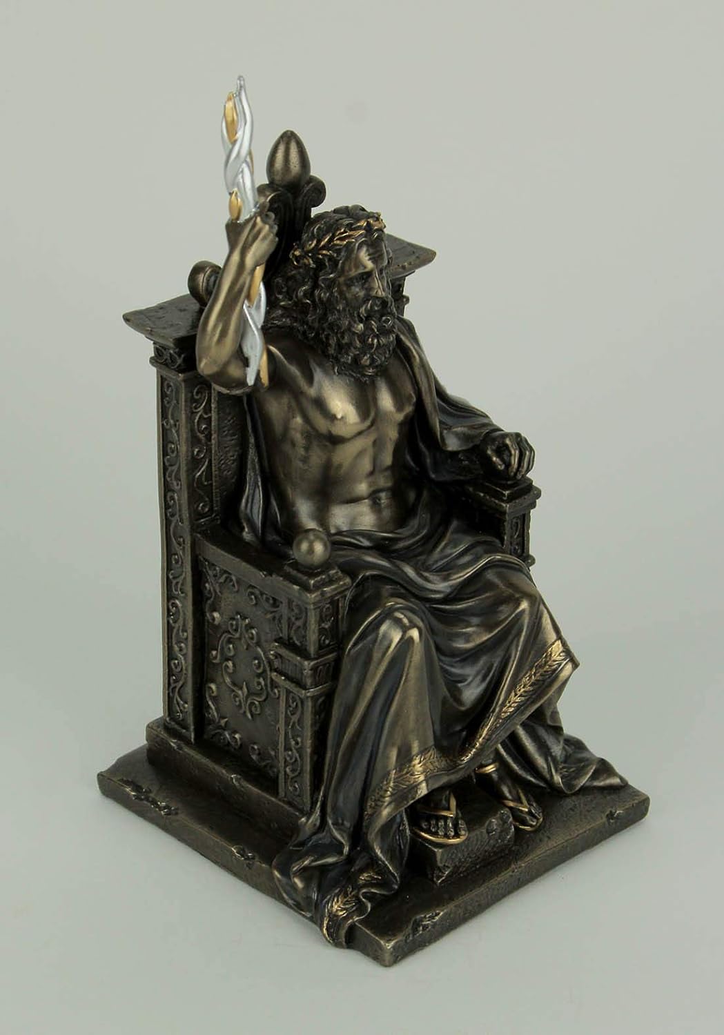 Veronese Design 8.1 Inch Zeus Holding Thunderbolt On Throne Greek Roman God Antique Bronze Finish Olympia Statue