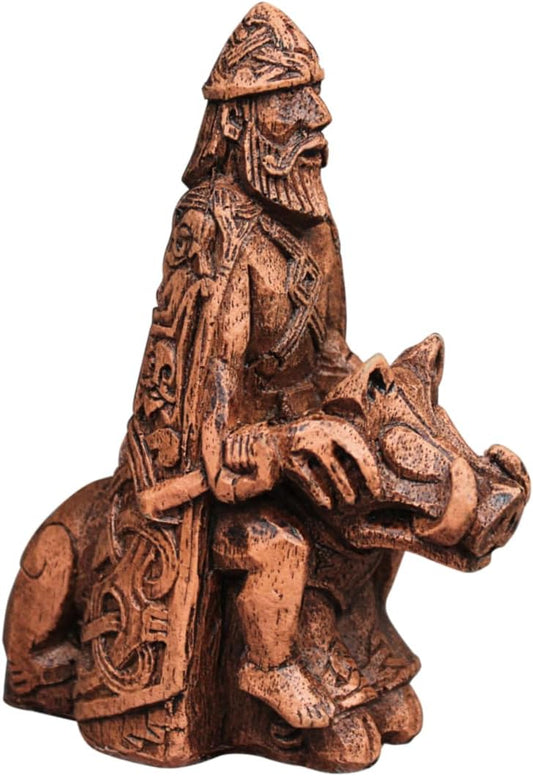 Dryad Design Freyr Figurine Norse God of Fertility and Prosperity Statue - Viking Pagan Home Altar Decor (Wood Finish)