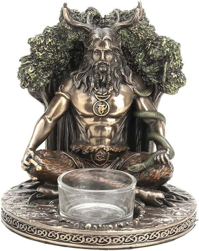 Veronese Design Celtic Horned God Cernunnos Bronze Finished Tealight Candle Holder