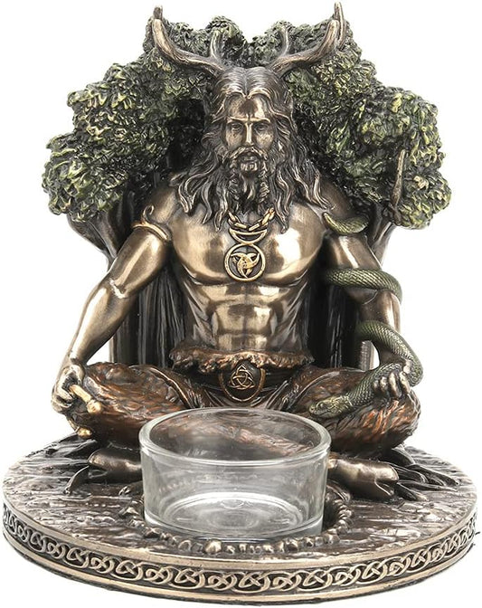 Veronese Design Celtic Horned God Cernunnos Bronze Finished Tealight Candle Holder