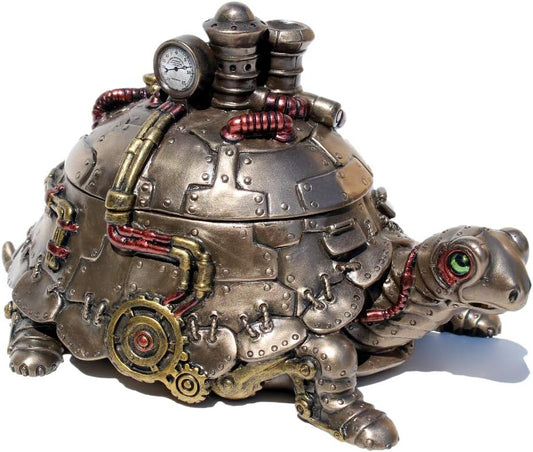 VERONESE Design 4 1/8" Tall Steampunk Tortoise Turtle Trinket Box Cold Cast Resin Statue Antique Bronze Finish Secret Box Statue