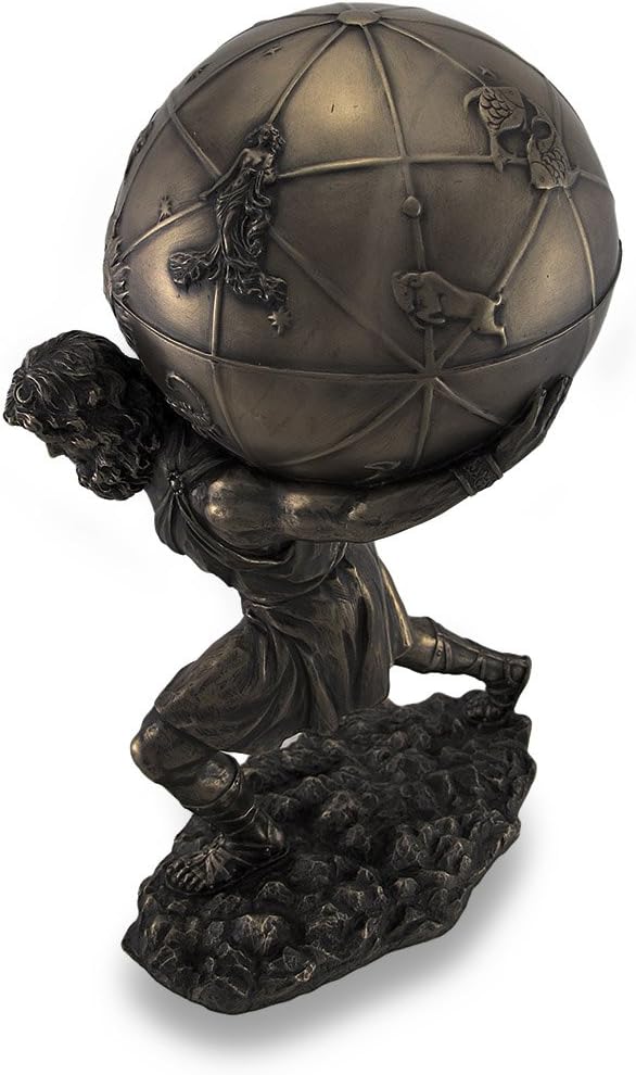 Bronzed Atlas Holding Up Celestial Sphere Statue/Storage Box