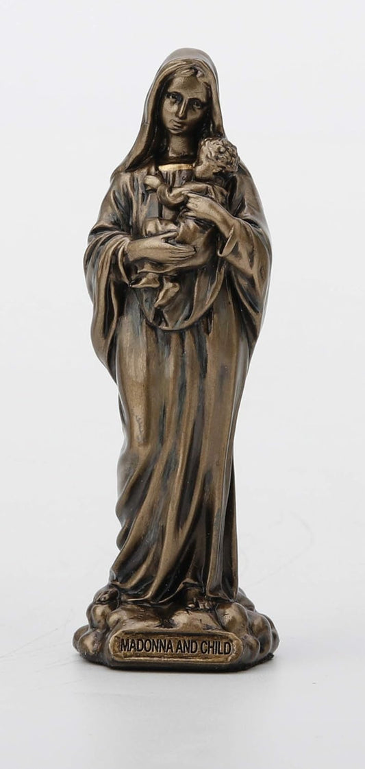 Veronese Design 3 3/8 Inch Madonna and Baby Jesus Virgin Mary Cast Resin Hand Painted Antique Bronze Finish Statue Home Decor