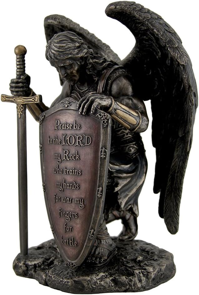 Veronese Resin Statues Praise Be to The Lord My Rock Kneeling Warrior Angel Statue 6 X 8 X 4.5 Inches Brown